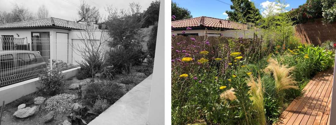 Transformation jardin fleuri et terrasse bois